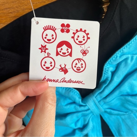 HANNA ANDERSSON ~ Black Long Sleeve Dress with Blue Bow and Trim New - Picture 4 of 8